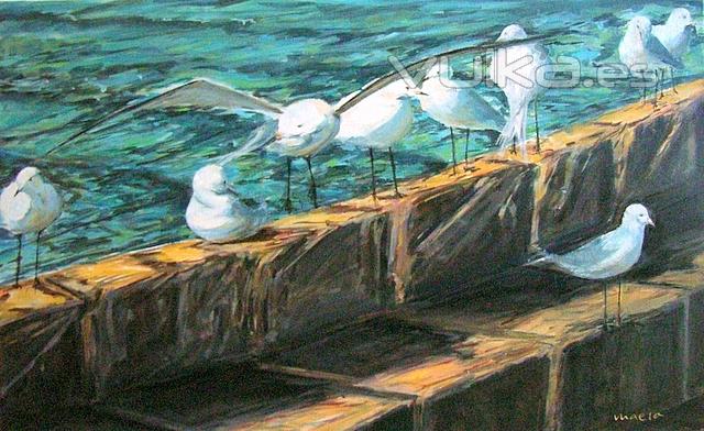 Gaviotas en el espign (leo-lienzo 38x61cm)