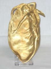 Bandeja de bronce art nouveau con desnudo femenino