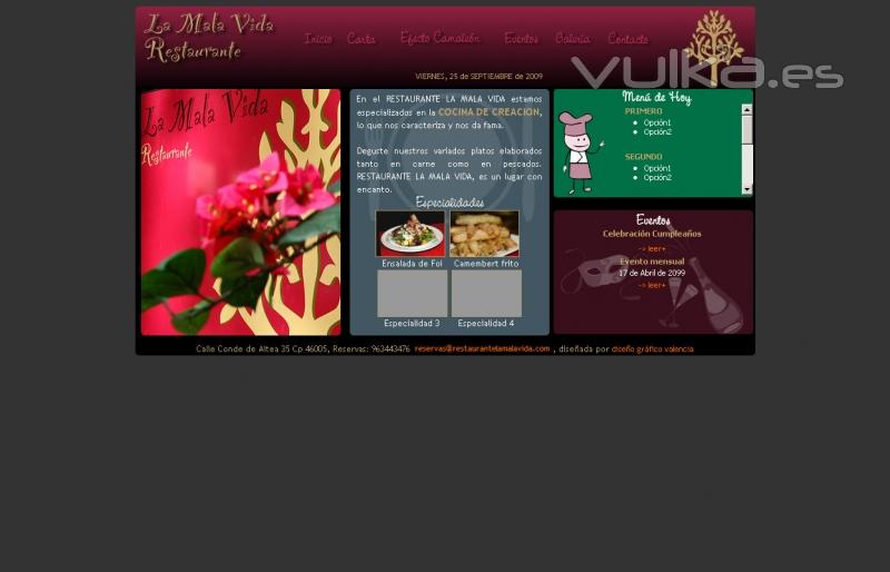 www.restaurantelamalavida.com Diseño web del Restaurante La Mala Vida
