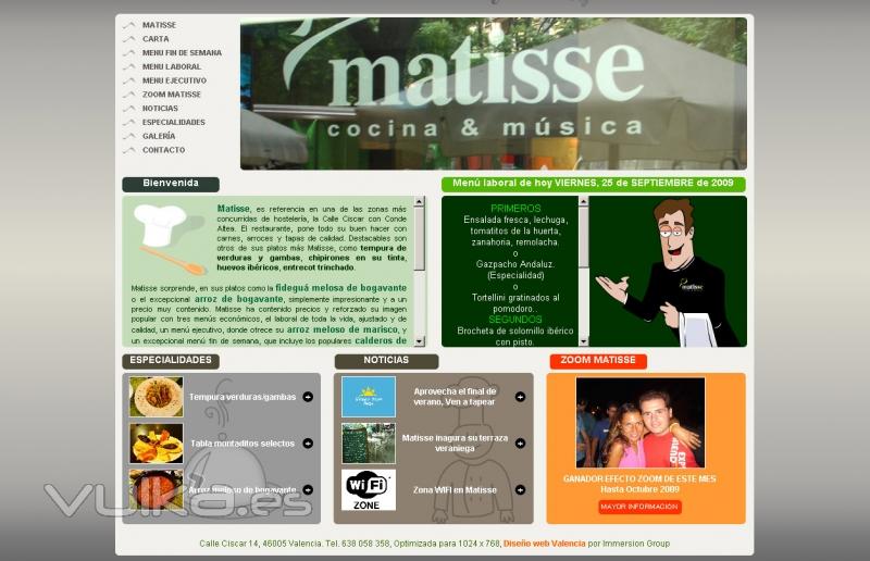 www.matisse.es Diseño web del Restaurante Matisse
