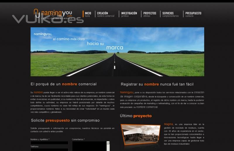 www.namingyou.com Diseño web de Namingyou, creación de nombres comerciales