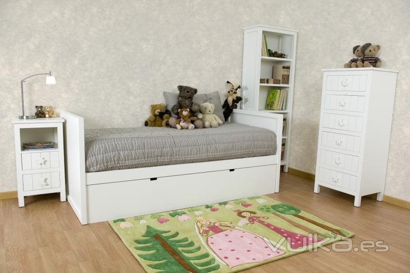 dormitorio Juvenil: cama nido - chiffonier - librero - mesita