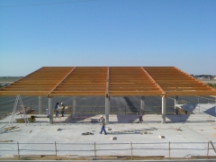 Montaje estructura madera para cubierta aeropuerto de albacete