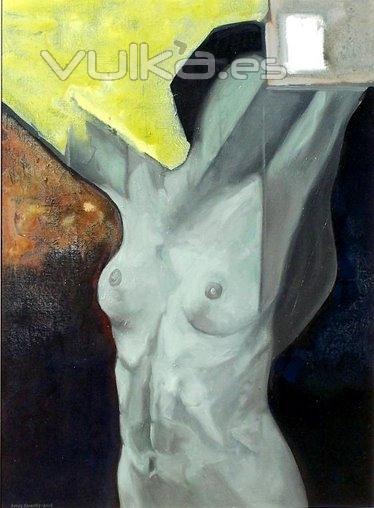 DESNUDO., EL DESPERTAR., leo sobre Lienzo. 81X65 cm. Ao 2003