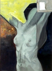Desnudo., el despertar., leo sobre lienzo. 81x65 cm. ao 2003
