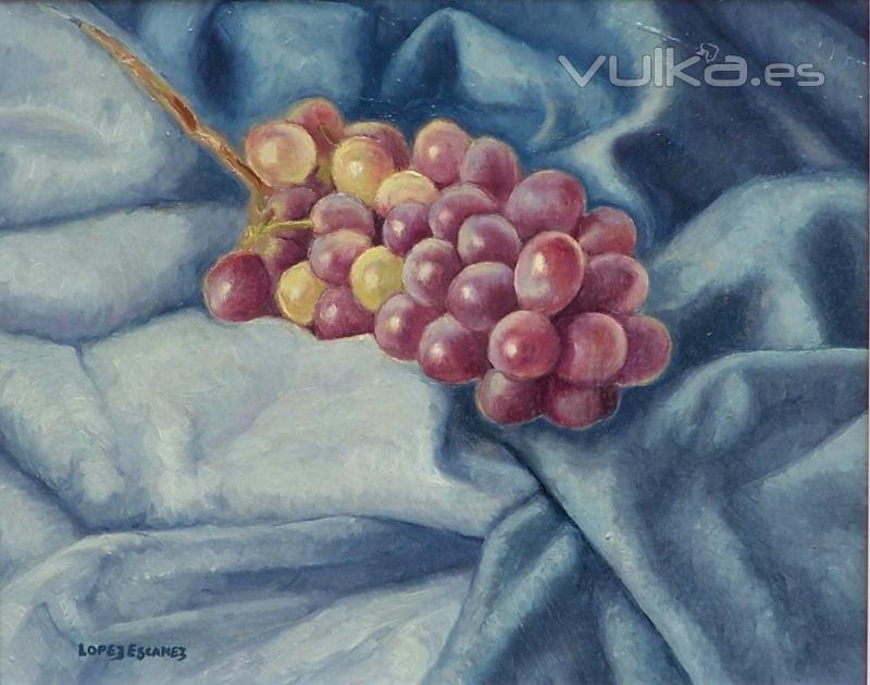 BODEGÓN., UVAS. Óleo sobre Lienzo. 27x22 cm. Año 1995