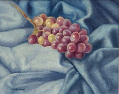 Bodegn., uvas. leo sobre lienzo. 27x22 cm. ao 1995