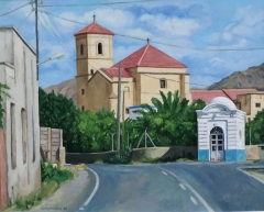 Iglesia y ermita de la virgen del carmen. (pechina) leo sobre lienzo. 46x38 cm. ao 1998