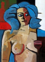 Anabel con el pelo azul., acr.leo sobre pap.car. 61x46 cm. ao 2003