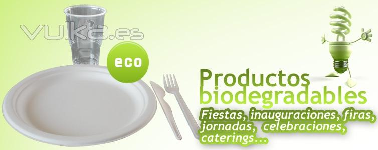 Productos biodregadables ecolgicos. Platos, vasos y cubiertos