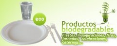 Productos biodregadables ecológicos. Platos, vasos y cubiertos