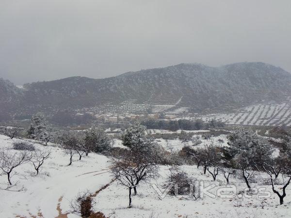 Nevada del 14 de febrero de 2010, nuestra aldea al fondo.