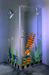 Cabina de ducha de cristal, motivo: selva, pintado a mano