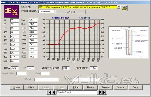 Imagen de la Base de Datos de dBKAisla, software aislamiento acstico