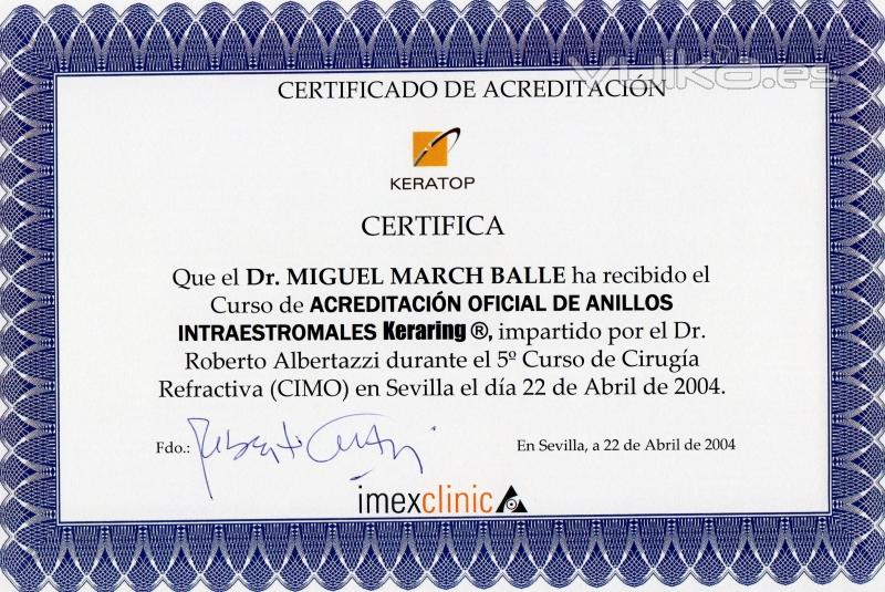 CURSO DE ACREDITACIN PARA EL IMPLANTE DE ANILLOS CORNEALES KERARING. SEVILLA. 