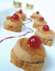 Bouchées con Confit culinaire de vino de Sauternes