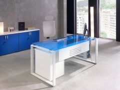 Mesa wen con tapa cristal templado azul
