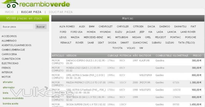 bsqueda de la pieza mediante una sencilla interfaz que permite introducir a mano los criterios (alternador audi a3 ...