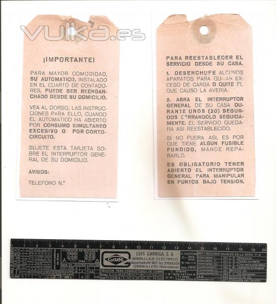 ANTIGUA ETIQUETA COLGANTE AUTOMATICOS VIVIENDAS Y UNA REGLA DE CALCULO DE LA CASA GAVE.