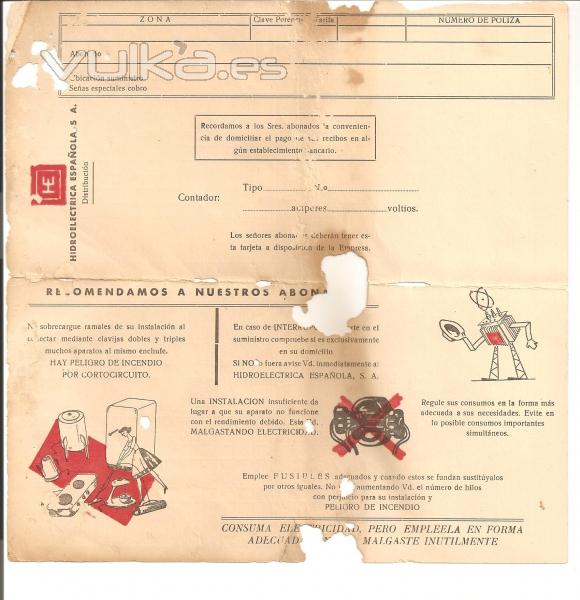 ANTIGUA HOJA DE TOMA DE LECTURAS HIDROELECTRICA ESPAÑOLA Y EL TRANSFORMADOR EDUCADO QUE SE INCLINA A SUS PIES.