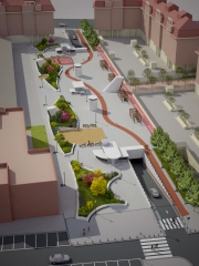 Proyecto ganador concurso para aparcamiento subterraneo vista aerea 1 arquitectos: santiago monforte y martin