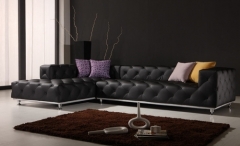 Sofa con cheslong, tibet, piel negra o blanca