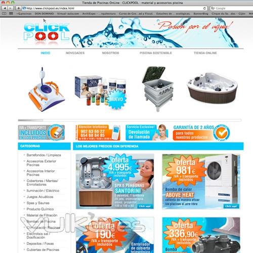 Web + Tienda Online diseada para Clickpool piscinas