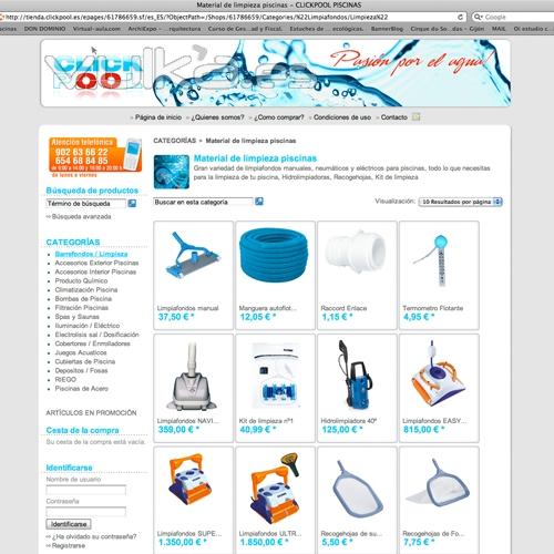 Web + Tienda Online diseada para Clickpool piscinas