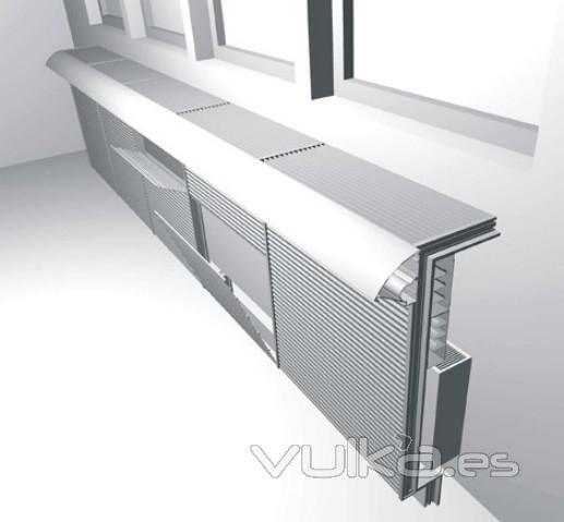 Sistema modular: Cubreradiadores a medida de aluminio, canal integrado para cables y enchufes, tapas plegables ...