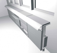 Sistema modular: cubreradiadores a medida de aluminio, canal integrado para cables y enchufes, tapas plegables
