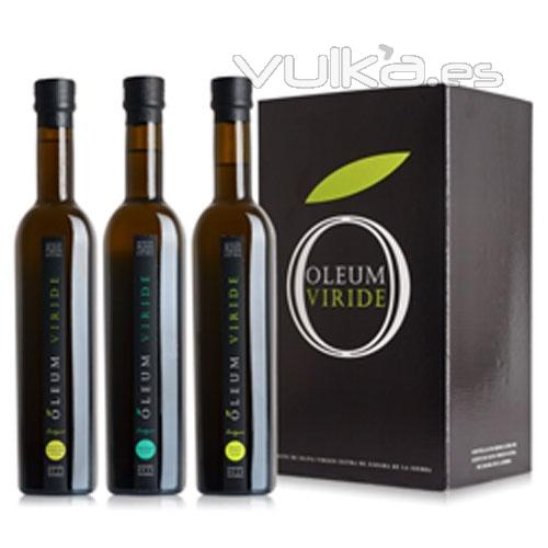 Caja de 6 unidades de aceite Oleum Viride de todas sus variedades: manzanilla de Zahara, Lechn y coupage de ambas