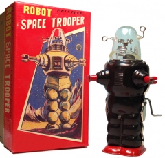 Robot de hojalata (space trooper) mecanismo de manivela.35cms.