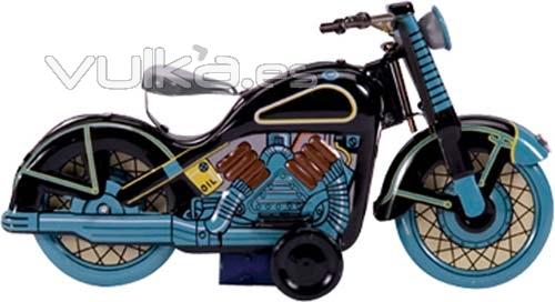 MOTO DE HOJALATA CON MECANISMO DE CUERDA www.juguetedehojalata.com