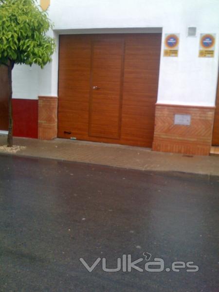 Puerta Seccional Acanalada I. Madera + Puerta Peatonal Integrada