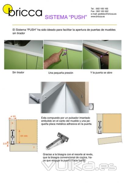 La puerta sin tirador, con una suave presion la bisagra empuja la puerta hacia fuera