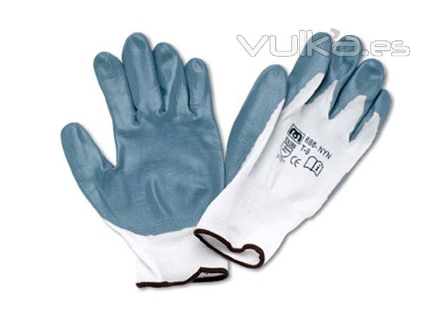 Guante nylon y nitrilo.Ideal para trabajos en los que se requiere el mximo tacto y desteridad.  Tallas: 7 a 10