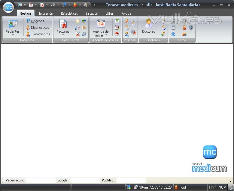 Pantalla principal de la aplicacin de Gestin Mdica teracat medicum