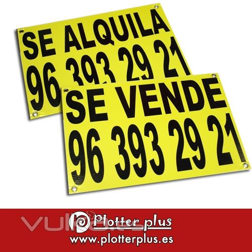 carteles impresos en vinilo, resistentes al agua y al sol, montados sobre polipropileno y  con ollados para poder ...