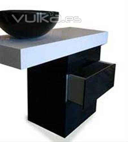 Mueble de bao de Silestone Blanco Zeus 09 y Negro Tao. Pica de granito negro zimbabwe