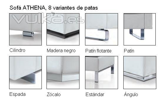 Sofa ATHENA: 8 variantes de patas. Detalles.