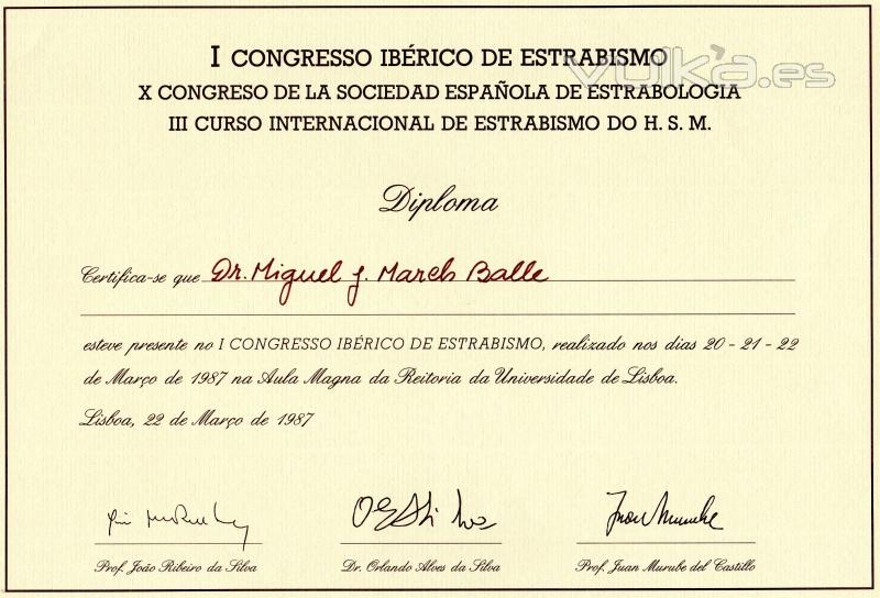 CONGRESO IBRICO DE ESTRABISMO. LISBOA. MARZO 1987.