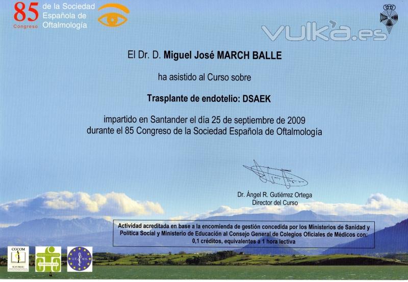 CURSO SOBRE TRANSPLANTE DE ENDOTELIO: DSAEK. SANTANDER. SEPTIEMBRE 2009.