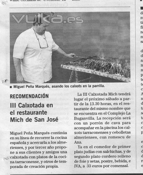 NOTICIA EN EL PERIODICO DE LA TERCERA CALÇOTADA RELEBRADA EN EL RESTAURANTE 