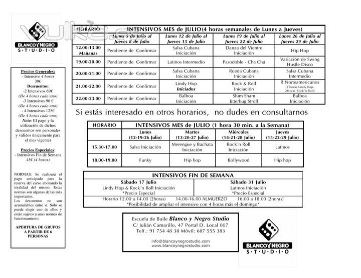 Monográficos e intensivos de Baile  mes de Julio Verano 2010