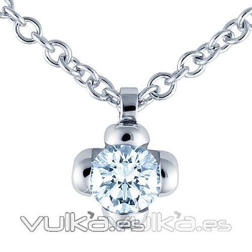 Colgante con cadena de oro blanco de 18 kilates modelo flor con diamante talla brillante