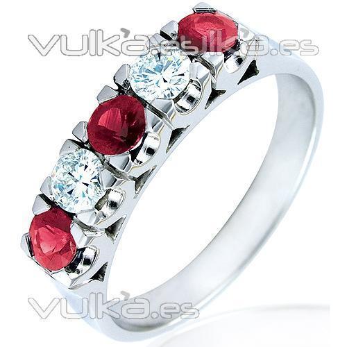 Anillo de oro blanco de 18 kilates con diamantes y rubies