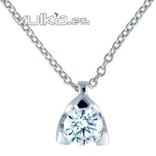 Colgante con cadena de oro blanco de 18 kilates con diamante talla brillante