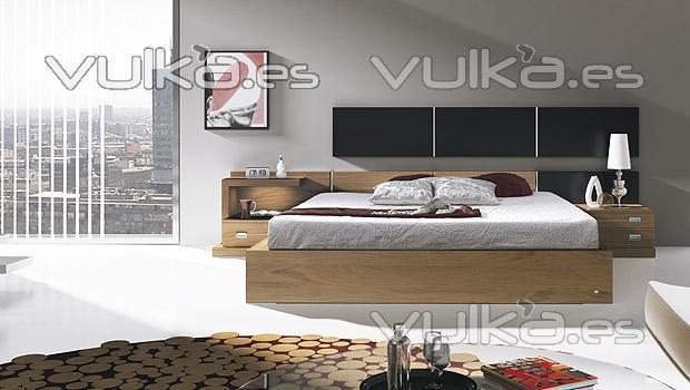 DO 1 Dormitorio moderno color nogal con cabezal paneles lacado negro