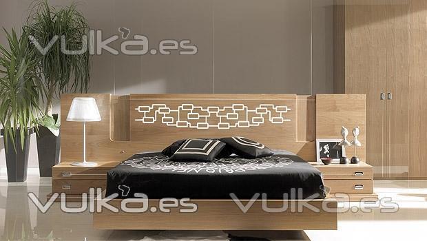 DO 1 Dormitorio moderno con cabezal serigrafiado color nogal