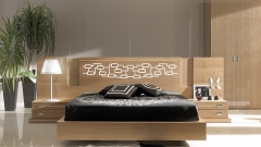 Do 1 dormitorio moderno con cabezal serigrafiado color nogal